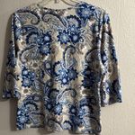Karen Scott  Blue and Beige Floral Paisley Blouse Photo 4