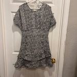 Derek Lam 10 Crosby Dress Size 12 Floral Print Tiered Short Sleeve Lined Silk Black Photo 1