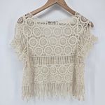 Dulcie‎ Women's Small 100% Cotton Crochet Crop Top Ivory Fringe Hippie Boho Photo 2