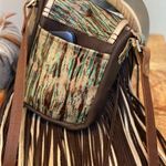 Multicolored metallic leather crossbody purse. Double Fringe, phone pocket Photo 4