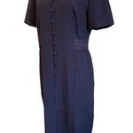Miss Dorby Vintage Navy Blue White Polka Dot Classy Formal Button Up Midi Dress Size 12 Photo 0