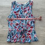 Willow & Clay  Tropical Pink Floral Print Blue Sleeveless Blouse w Tie Small Photo 3