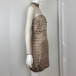 Vera Wang Vintage Seamless long Sleeve Satin Dress in Tan Size 8. D2 Photo 5