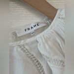 frame denim Frame Small Inset Lace Gathered Seam Top White Puff Sleeve Semi-Sheer Cropped Photo 5