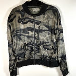 MARRAKECH Evereve Women's Satin Full Zip Elastic Waist Camo Bomber Jacket Size M Green Size M Photo 0