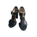 Michael Kors Black Gold Leather Platform Zip Heels Size 7 Photo 5