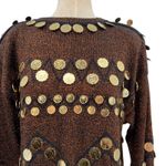 Bonnie Boerer Vintage Sweater Coin Trim Metallic Glitter Gold Size Large Photo 3