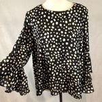 Wishlist Black and white dot print long bell sleeve top size large Photo 1