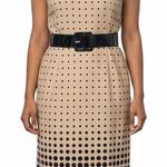 Women’s Polka Dot Business Casual Belted Midi Dress Tan Size L Photo 0