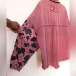 POL Women's Denim Shacket/Jacket Pink with Animal Print Sleeves and Pocket Photo 2