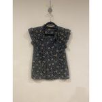 Tory Burch  Shirt Womens Size Small Blue Multicolor Floral Ruffle Flutter Sleeve Photo 1