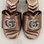 Gucci Marmont EU 37 US 7 Crystal GG Rose Gold Sandals Heels Metallic Nappa New Photo 3