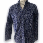Blue Floral Abstract Print Button Down Shirt Long Sleeve Lightweight Blouse (M) Blue Size M Photo 0