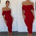 House Of CB NWOT  Carlotta Red Ruched Mesh Off the Shoulder Midi Dress sz XS Photo 2
