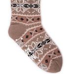 Muk Luks Rose and Brown Snowflake Cabin Socks Womens S/M Winter Slipper Knit Fur Photo 2