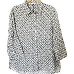 ZARA Linen Blouse 3/4 Sleeve Button Front Print Shirt Womens Chic Top Sz L Photo 0