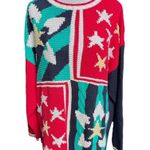 Talbots Vintage Hand Knit Stars Sweater Red Blue Green White Size XLarge Photo 8