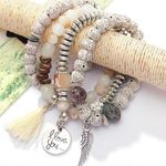 Boho Bead Stretch Stack Gypsy Tassel Bracelets White Photo 0