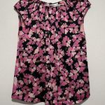 Kate Spade  Pink Black Floral Blouse Key Hole Back Size Medium Photo 0