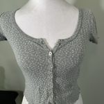 Brandy Melville Button Up Floral Knit Top Sage Green OS Photo 1
