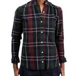 Trovata Birds of Paradis Caroline Ruffle Cuff Blouse Wine Navy Plaid Size Small Blue Photo 0