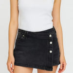 Refuge  Black Denim Skort with Button Detail Photo 0