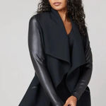 Spanx Drape Front Black Faux Leather Open Front Coat Cardigan Size XS Photo 0