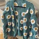 Handmade Floral Crochet Cardigan - Teal with Yellow and White Flowers Photo 0