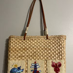 Quaker Factory Nautical Woven Straw Wicker Tote Bag, EUC Tan Photo 0