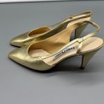 Evan Picone  Vintage Gold Metallic Leather Slingback Heels Pointed Toe Shoes 6.5M Photo 2