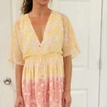 NEW House Of Harlow 1960 Ruffled Tiered Floral Metallic Maxi Dress Yellow Size XS Photo 2