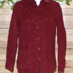 Lemon Grass Size M Burgundy Red Corduroy Floral Embroidered Button Front Shirt Size M Photo 0