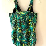Lands End Plus Size 16 Tummy Ruched One Piece Lined Swimsuit Green Floral Black Photo 7