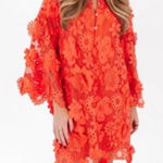 NWT $168 J Marie Seraphina Lace Dress XS Coral 3D Floral Lined JM4435 Flare Slv Orange Photo 0