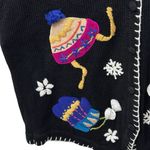 Vintage Winter Sweater Vest BP Design Women's Size Medium Toboggans & Gloves Black Photo 2