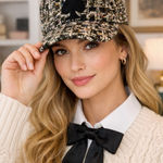 Kate Spade New York Women's Tweed Wool Blend Baseball Cap OS Black Spade Logo Photo 0