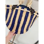 Sun N Sand Beach Tote Natural Navy Blue Stripe Woven Rope Handles Lined Zipper Photo 4