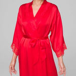 Soma NWT SENSUOUS 100% Silk Short Robe With Lace Red Size Large / XL Photo 0