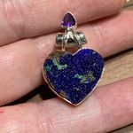 Amethyst Azurite In Malachite Druzy & Solid Sterling Silver Heart Pendant Photo 4