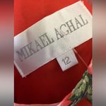 Mikael Aghal Pleated Ruffle Floral cocktail spring Georgette Dress formal 450$ Red Size 12 Photo 4