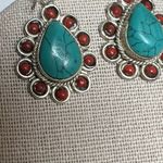 Vintage Turquoise & Coral Sterling Silver Necklace & Earrings Beaded Native Photo 14