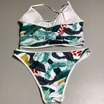 NWOT Front Zip Cropped Leaf And Flowers Tankini And Bottoms Size XL White Photo 3