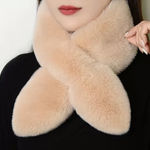 Faux Fur Collar Scarf Elegant Solid Color Soft Warm Plush Cross Scarf Tan Photo 0