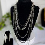 Silver and Black 5 Strand Layer Necklace and Earrings Set New Photo 0
