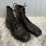 Vintage Brown Leather Boots Square Toe Sz 8 Photo 2