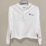 Champion White Hooded Tee Shirt Long Sleeve Cropped T-Shirt Sz Med Photo 0