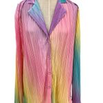 Dressed in Lala Rainbow Daydream Plissé Pleated Top Notched Collar Size‎ Medium Pink Photo 4