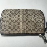 Coach Signature Canvas Wristlet Clutch Brown Tan Monogram Logo Small Pouch 6x4 Photo 5