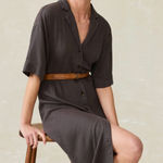 Faherty Topanga Drape Shirtdress Tencel Linen Blend Washed Black Small Photo 0