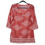 Old Navy Coral Pink Cotton Tunic Blouse Size Large Coral Print Tunic Photo 0